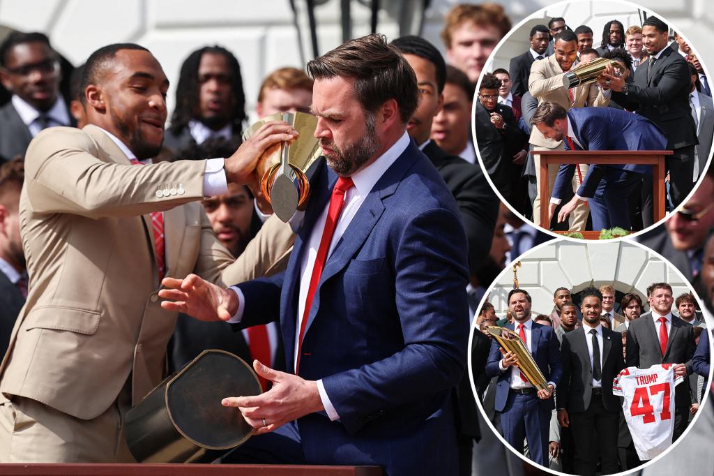 JD Vance fumbles Ohio State’s national championship trophy