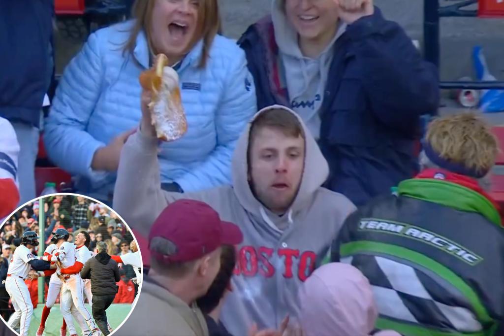 Red Sox fan somehow catches Bo Bichette’s foul ball with his food