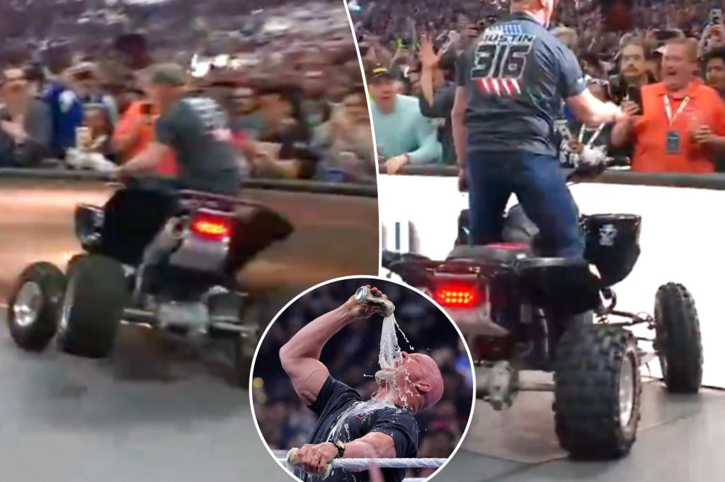 ‘Stone Cold’ Steve Austin sends woman flying after driving ATV into WrestleMania barrier