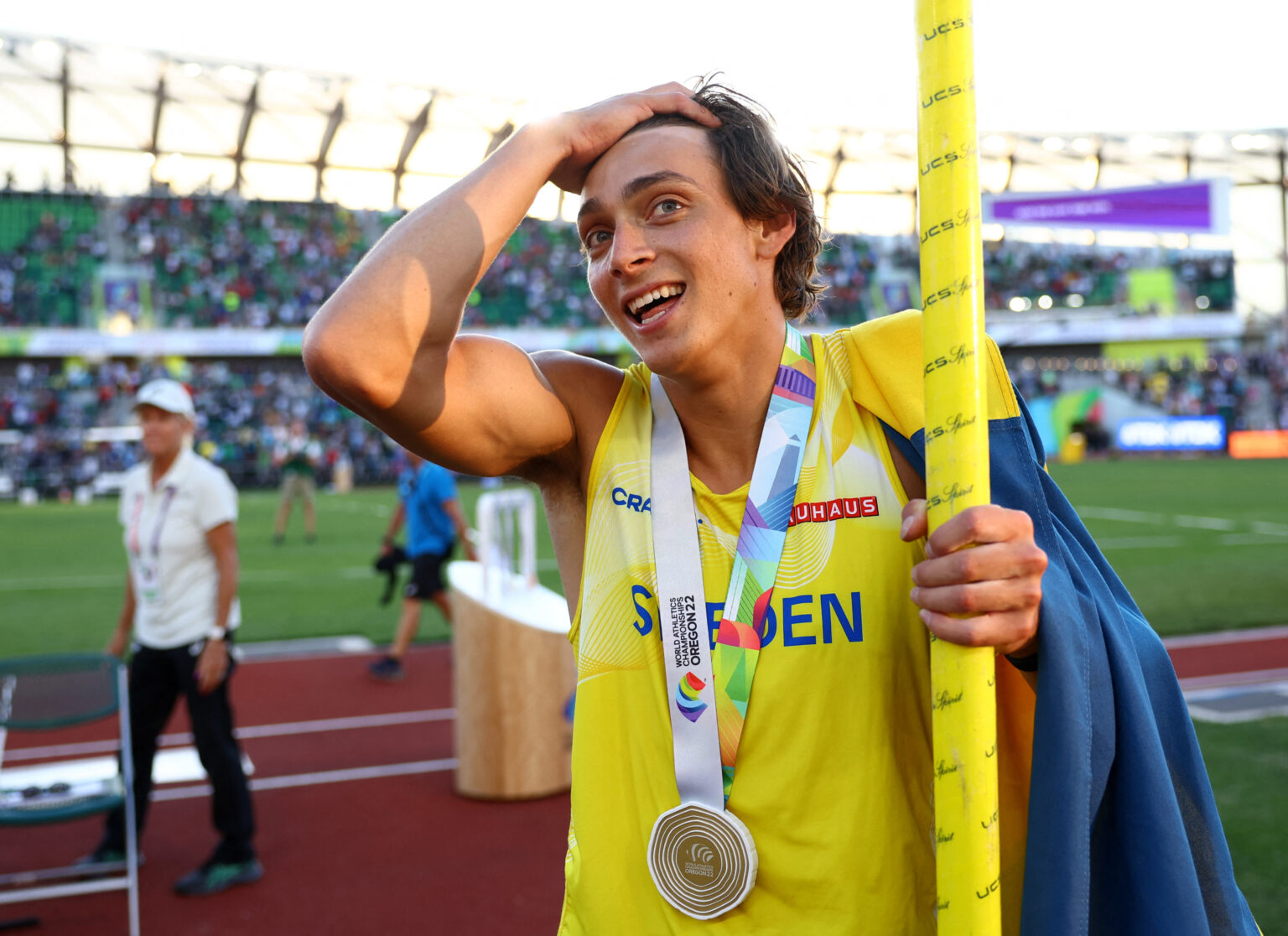 Armand Duplantis breaks pole vault world record again at first attempt